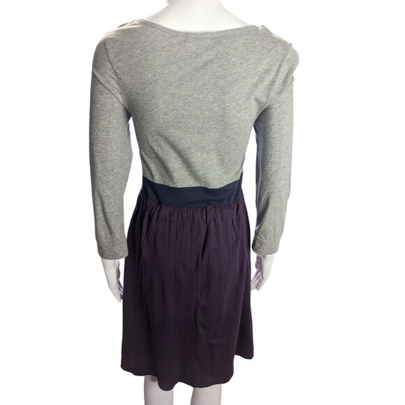 Theory Color Blocking Grey & Purple Casual A-line Dress w/Silk Tie Sash Sz M - Picture 7 of 11